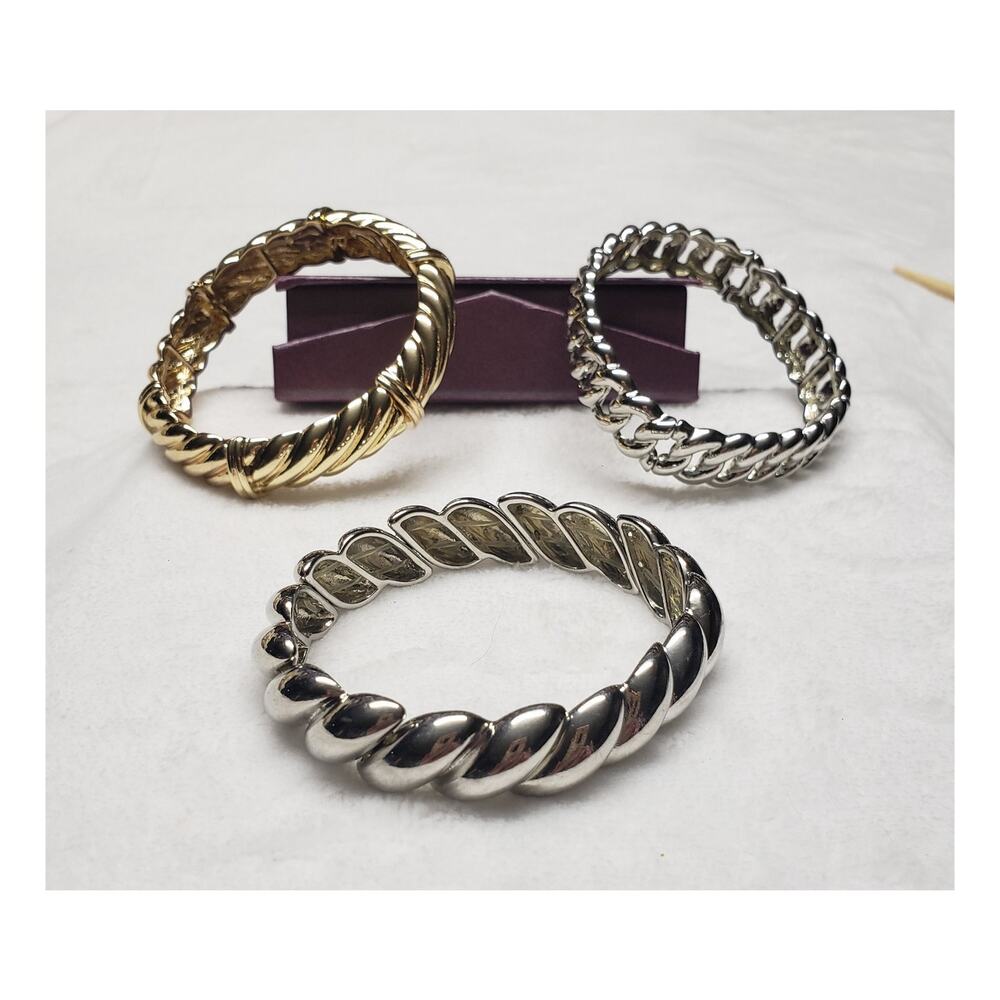 Vintage CN Hallmark Stretch Bracelet Stack Bundle Boho Minimalist Metallic